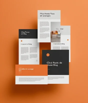 Imagem realista de vários cartões coloridos com textos abstratos sobrepostos, dispostos em um fundo laranja texturizado. Não há palavras legíveis nos cartões.